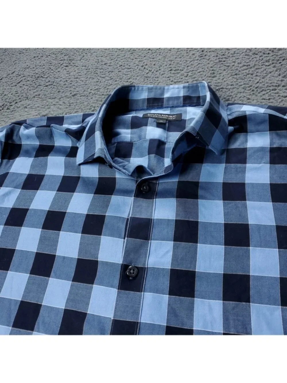 Banana Republic Shirt Mens XL Slim Fit Blue Long Sleeve Plaid Button Non Iron